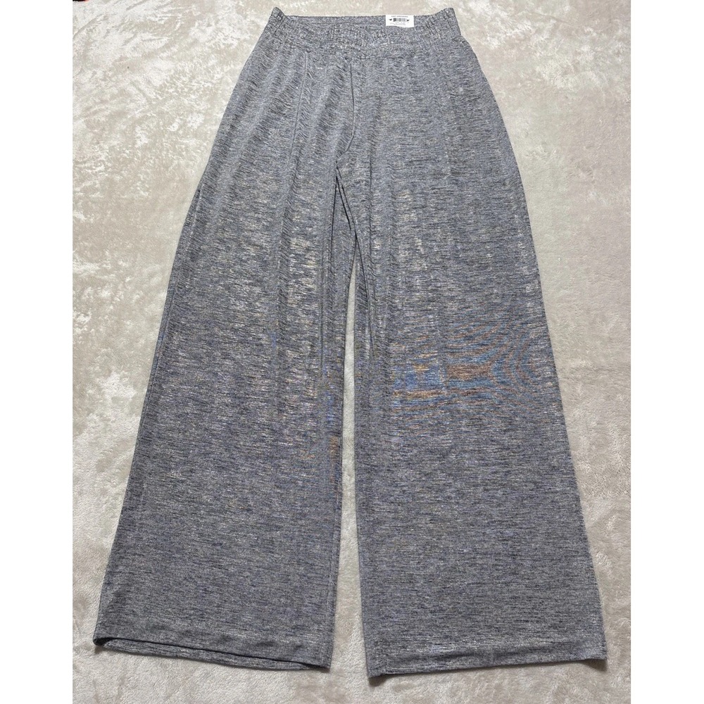 NEW JM Collection Pants Womens Small Silver Wide Leg Elastic Waist Pull On